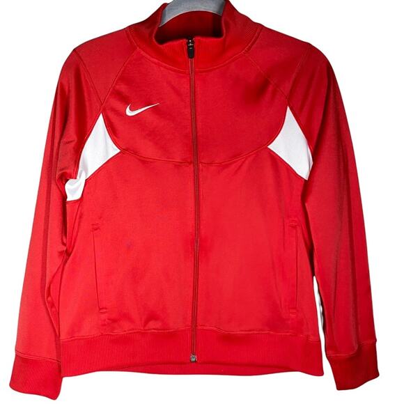 Nike Full Zip Up Track Athletic Jacket with Pockets Red White Youth Kids Medium - Picture 1 of 8